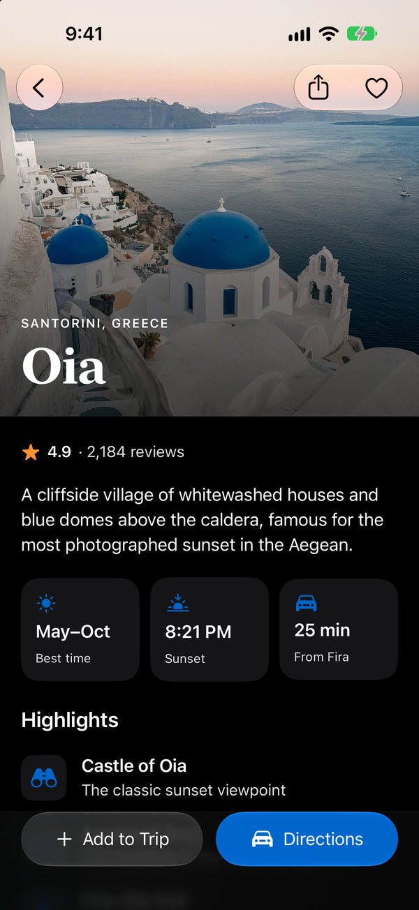 Place: glass toolbar over a photo, dark mode