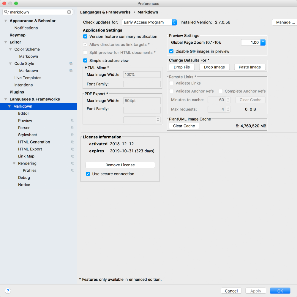 Screen Shot Settings Markdown