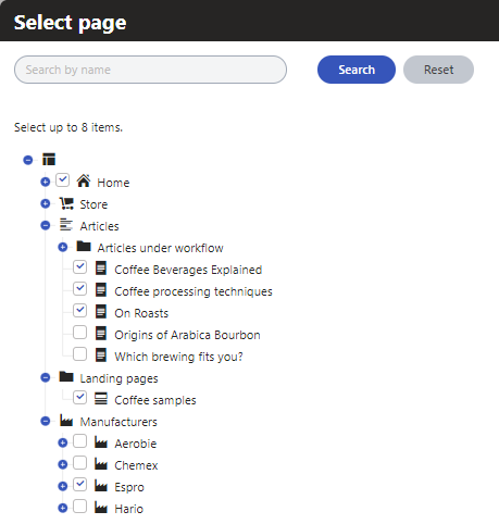 Page type filtering controls what content can be selected