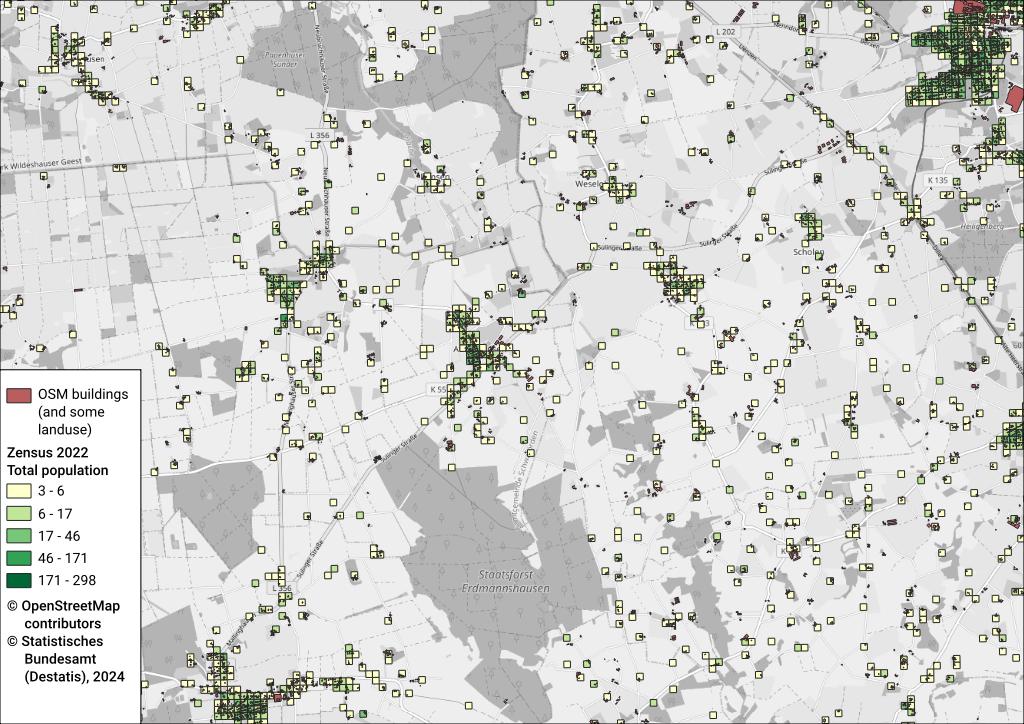 Map of census data and OpenStreetMap objects