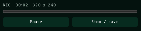 Native recording toolbar with timer, audio level, Pause, and Stop/save