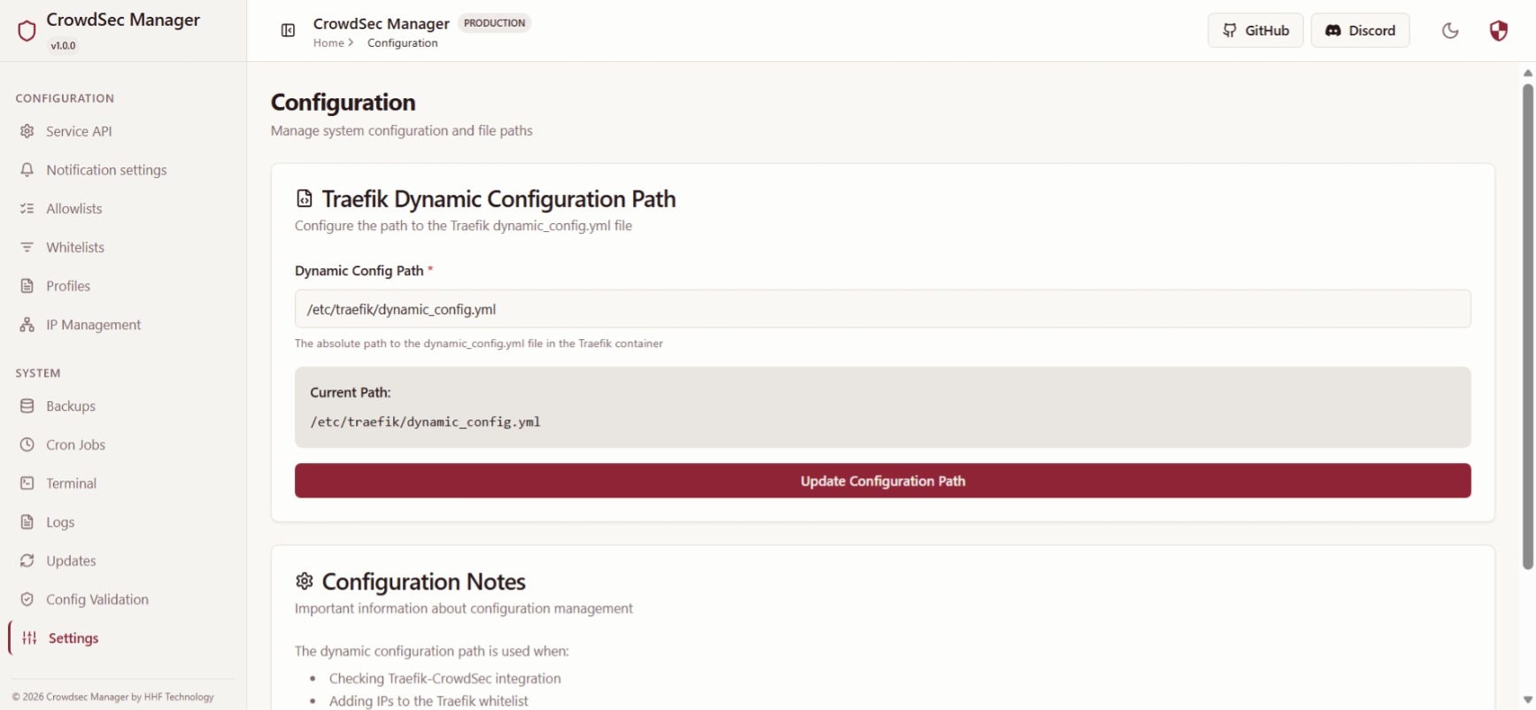 Configuration settings