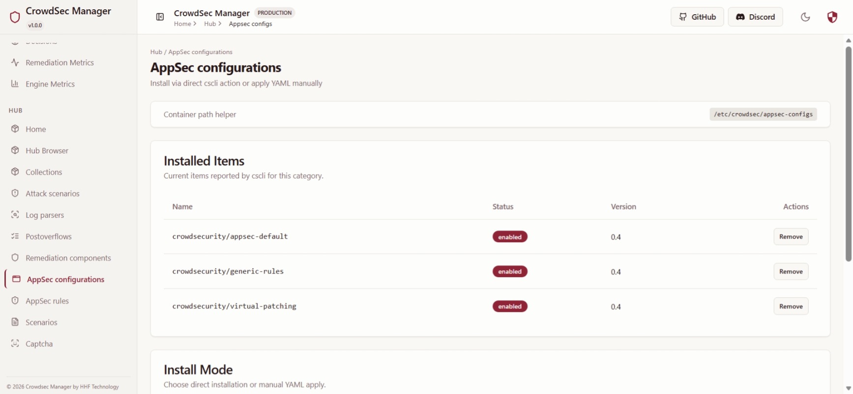 Hub appsec configurations
