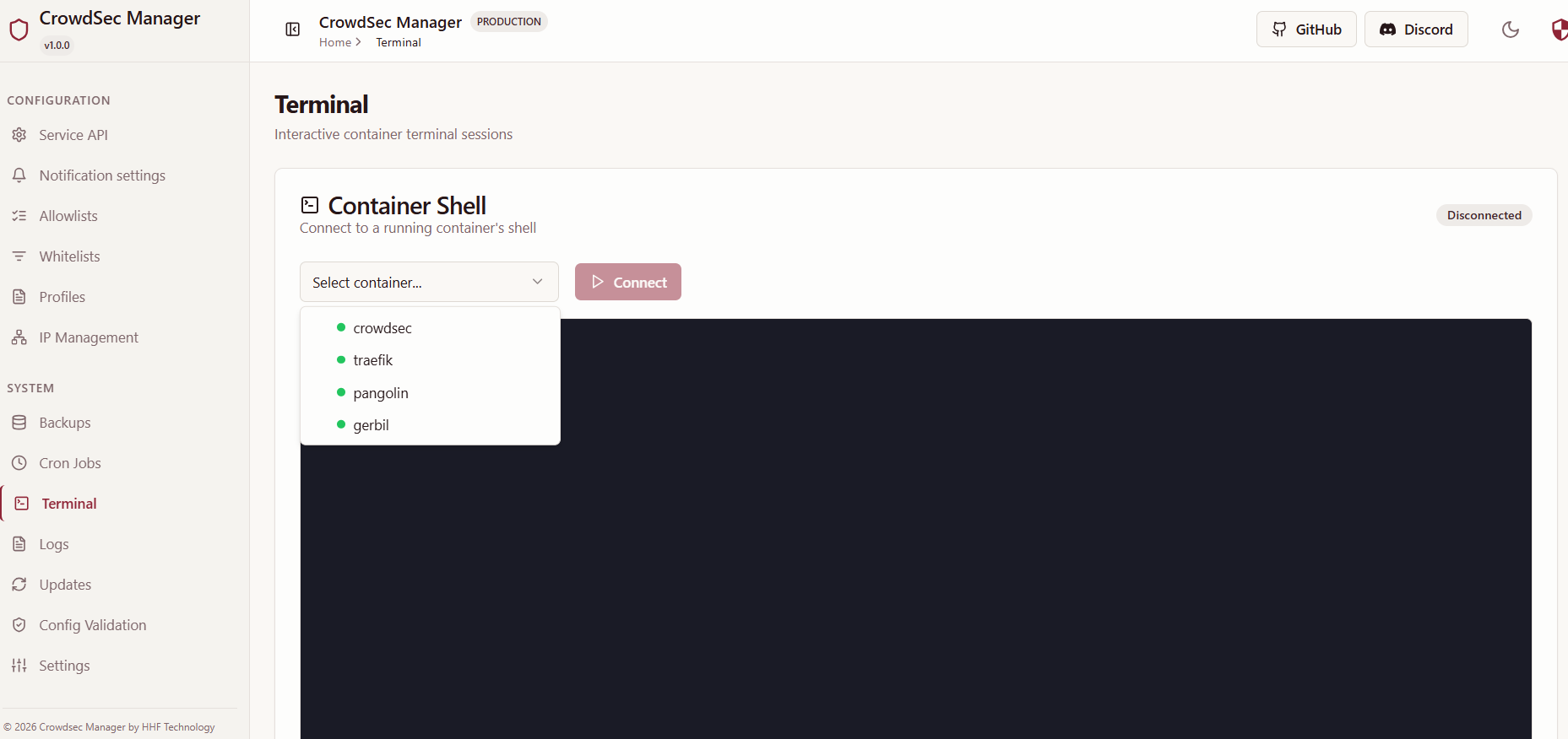 Terminal container shell
