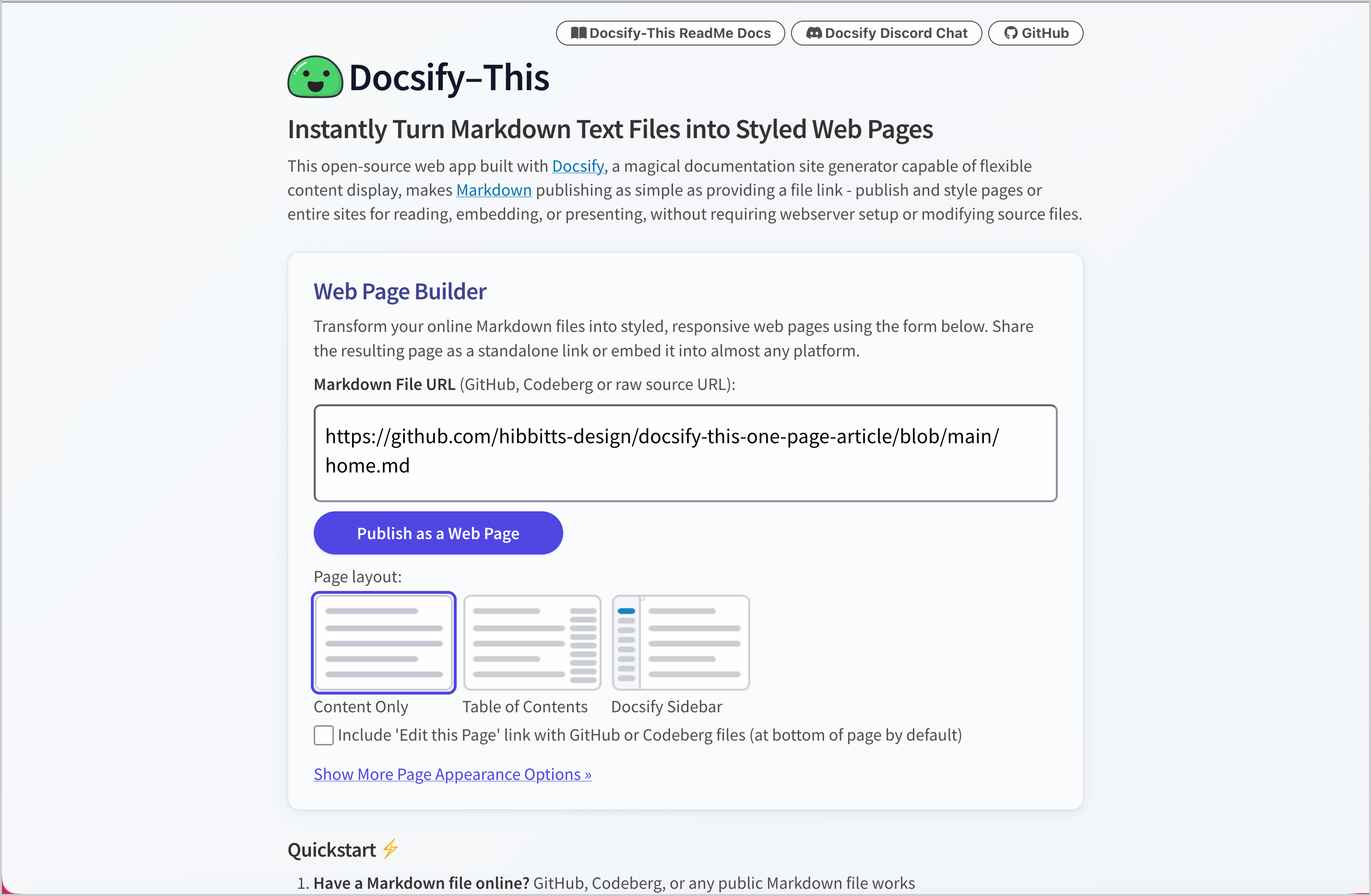 Docsify-This Web Page Builder interface