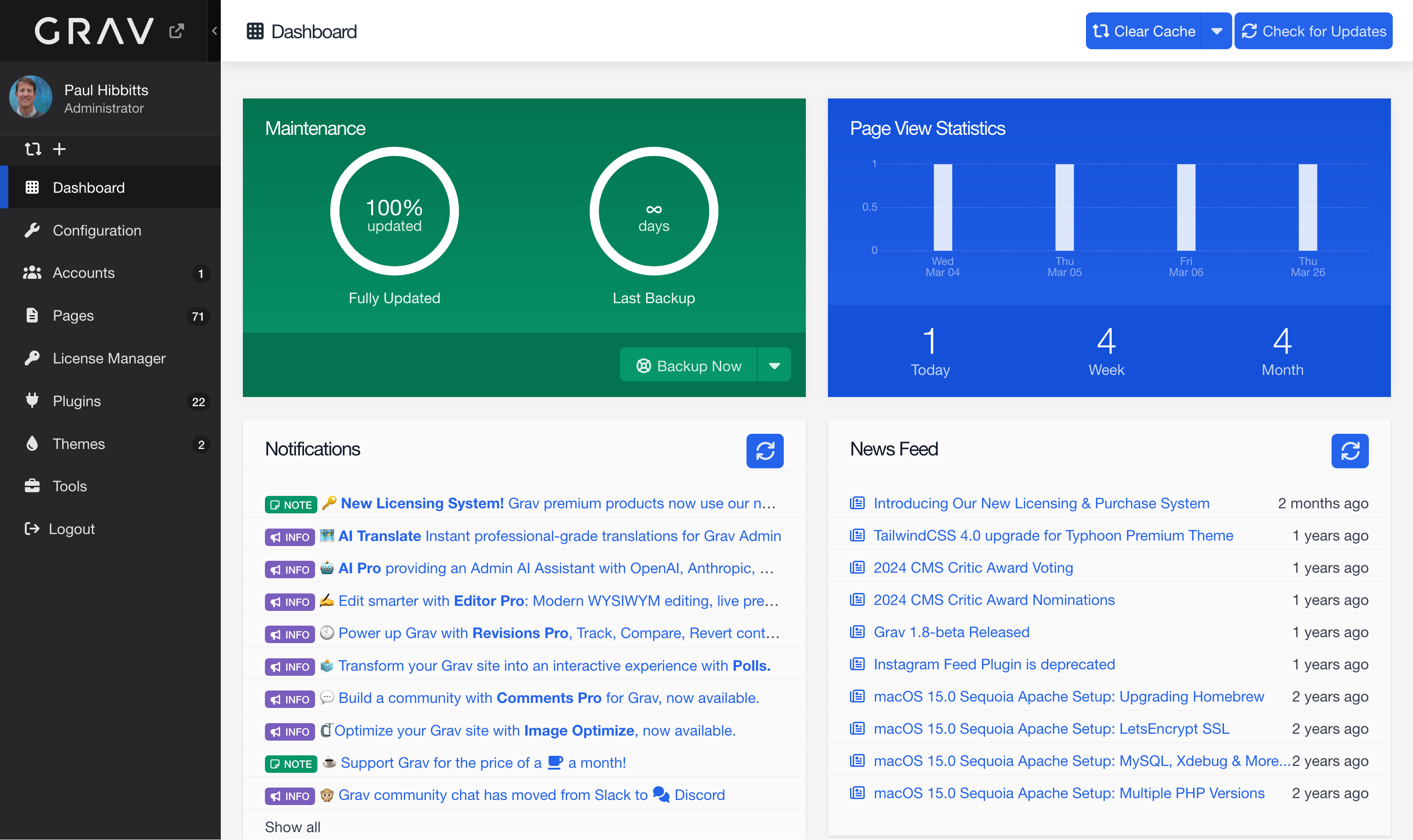 Grav Helios-inspired Admin Panel, page list