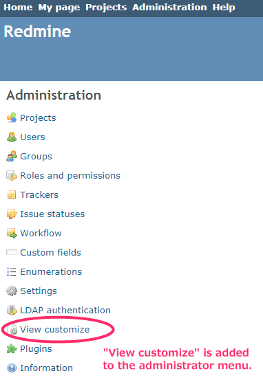 Screenshot of admin menu