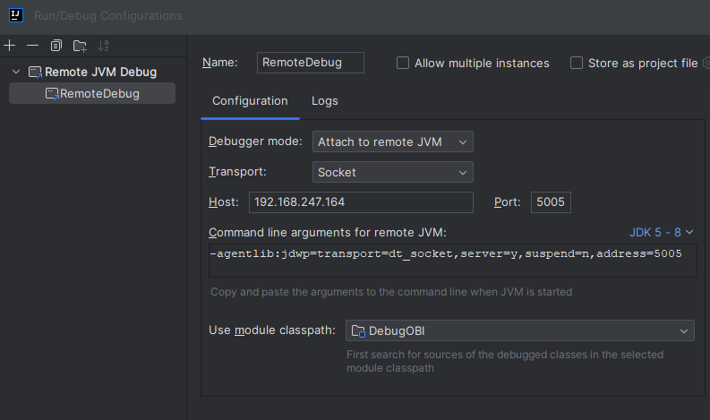 Imagem 12.1: Configurar depuração remota