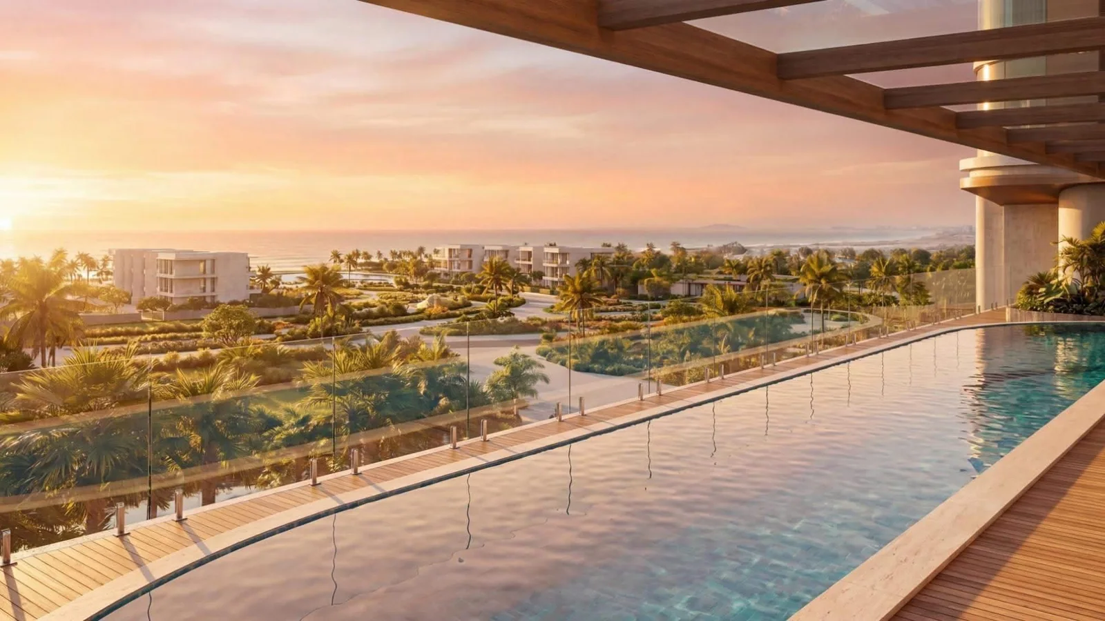 Hồ bơi tầng 3 nhìn ra biển Đà Nẵng lúc hoàng hôn – Sun Saphia Residence (ảnh minh họa)