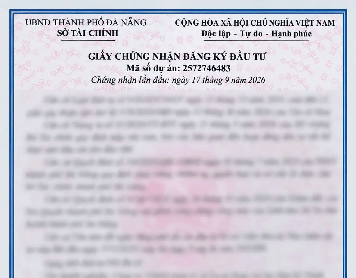 Giấy chứng nhận đăng ký đầu tư dự án Sun Saphia Residence, mã dự án 2572746483 (đã làm mờ)