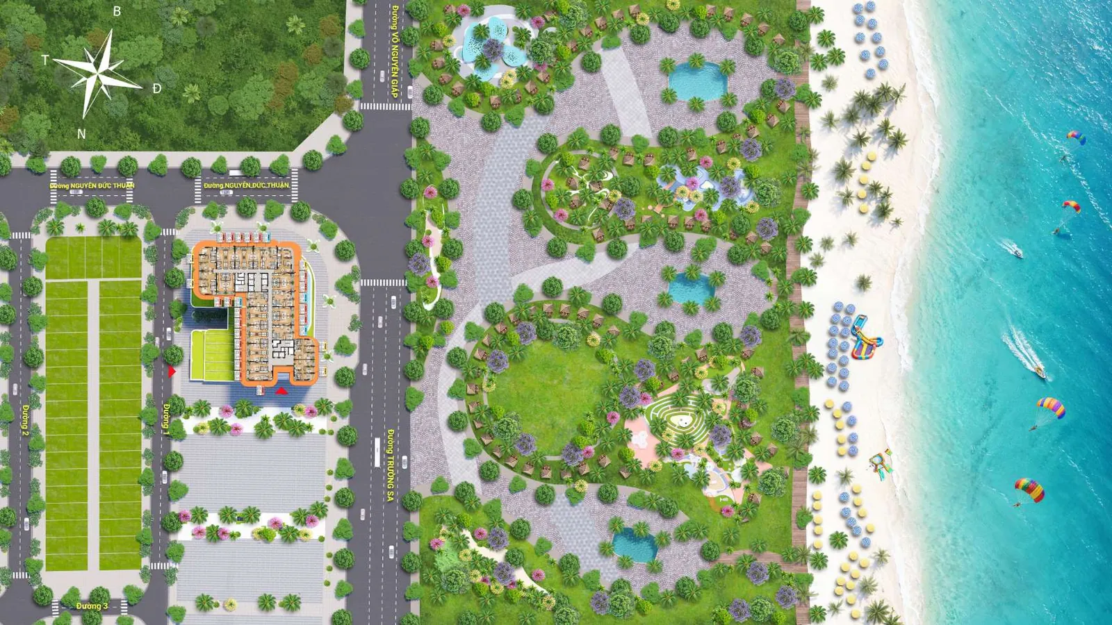 Mặt bằng tổng thể Sun Saphia Residence hướng ra biển Mỹ Khê