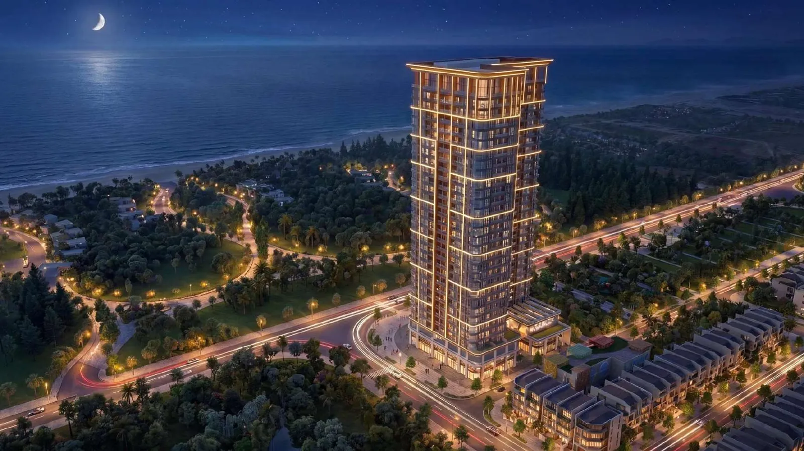 Sun Saphia Residence về đêm bên chuỗi resort ven biển