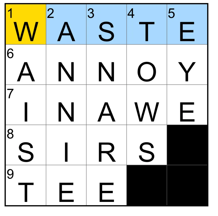 The completed NYT Mini Crossword puzzle for Oct. 7, 2026.