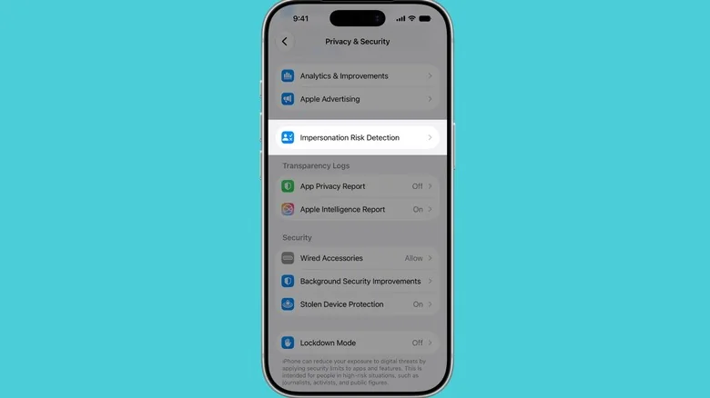 The new Impersonation Risk Detection tool on an iPhone.