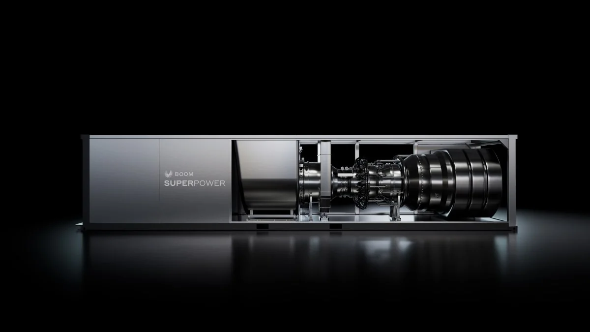 An illustration shows Boom's stationary gas turbine.