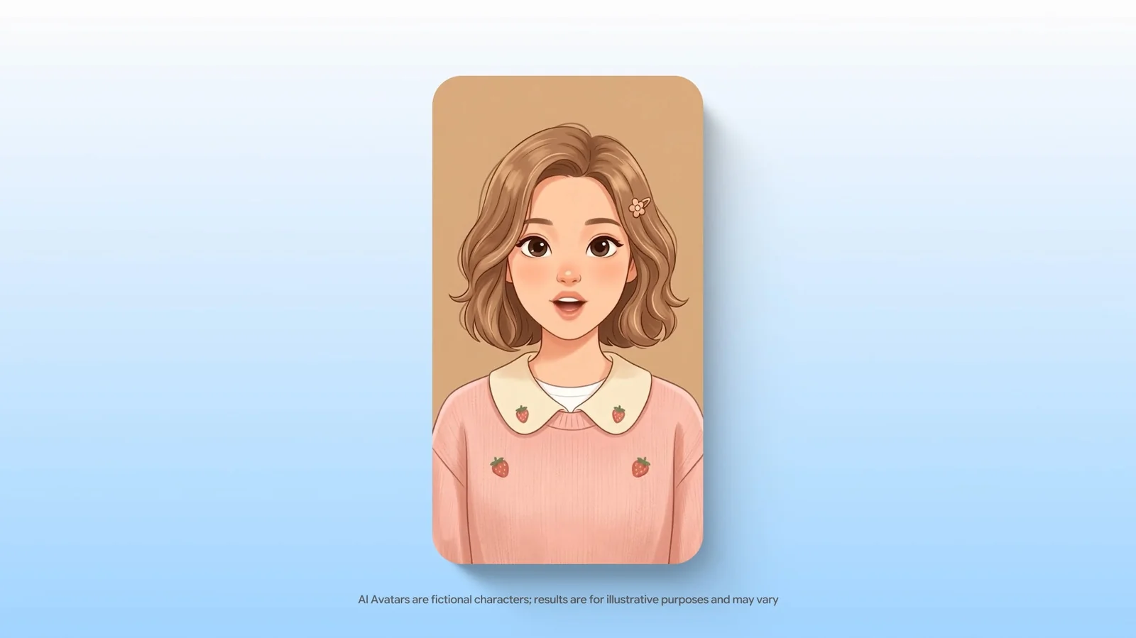 One of Google's Live avatars generated by AI is shown against a powder blue gradient background