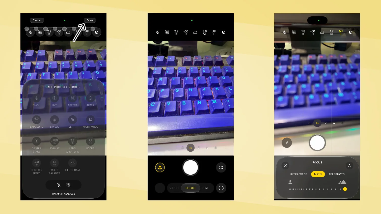 iPhone 18 Pro - Pro Controls screenshots.