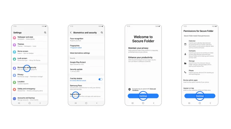 Steps to create Secure Folder on Samsung Galaxy.