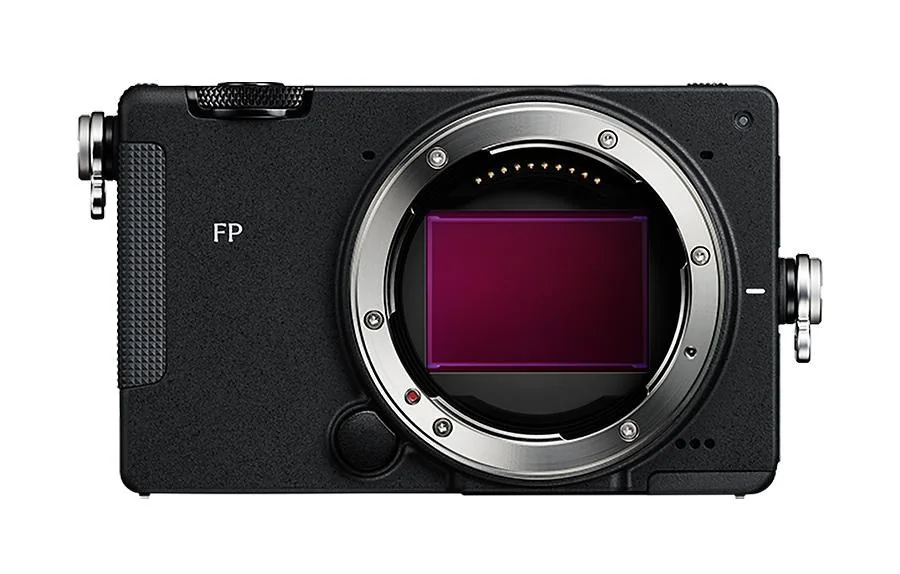 The front of the Sigma FP2 camera is shown without a lens, revealing its sensor.