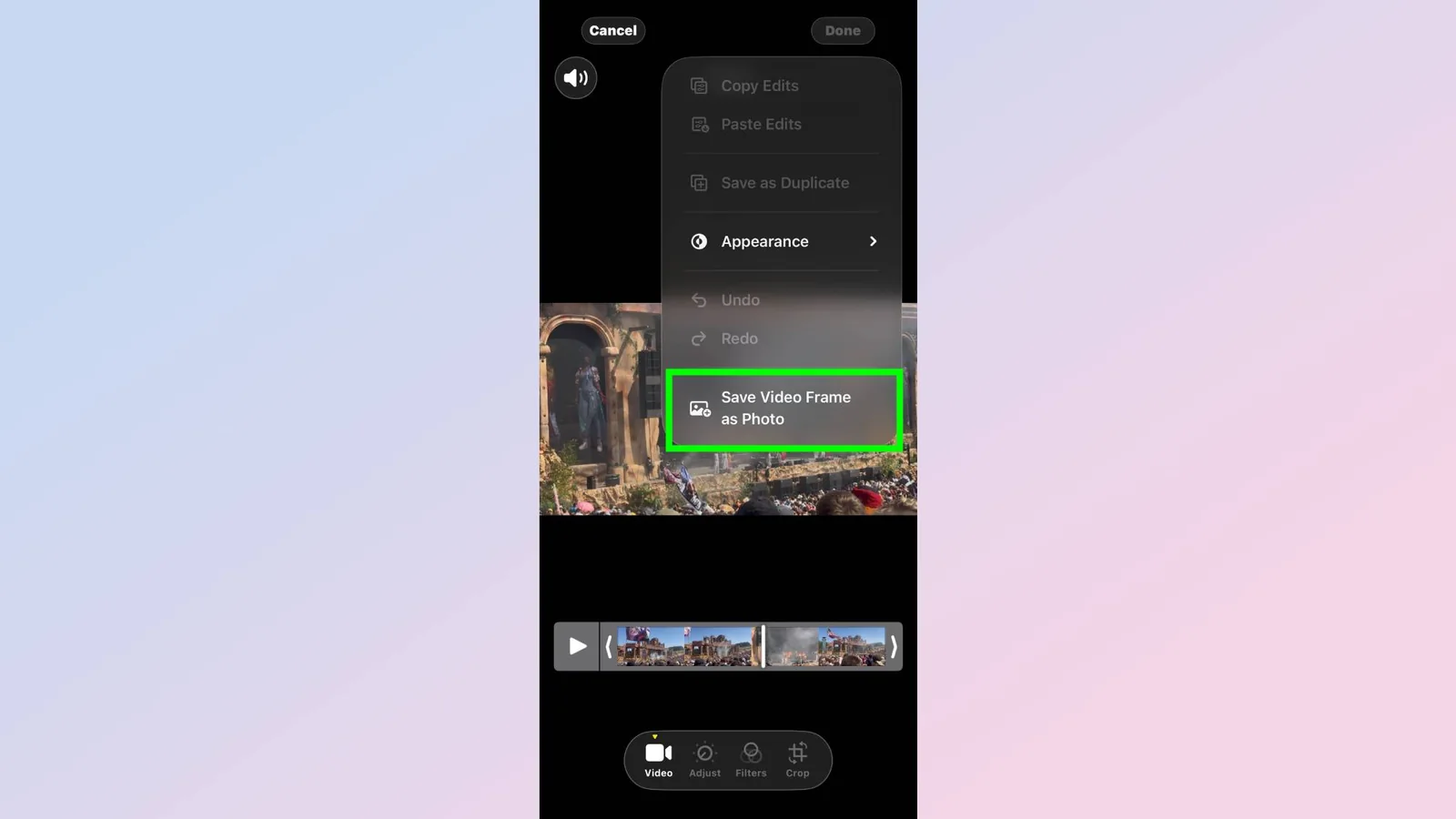 How to save video frame as photo on iPhone in iOS 27