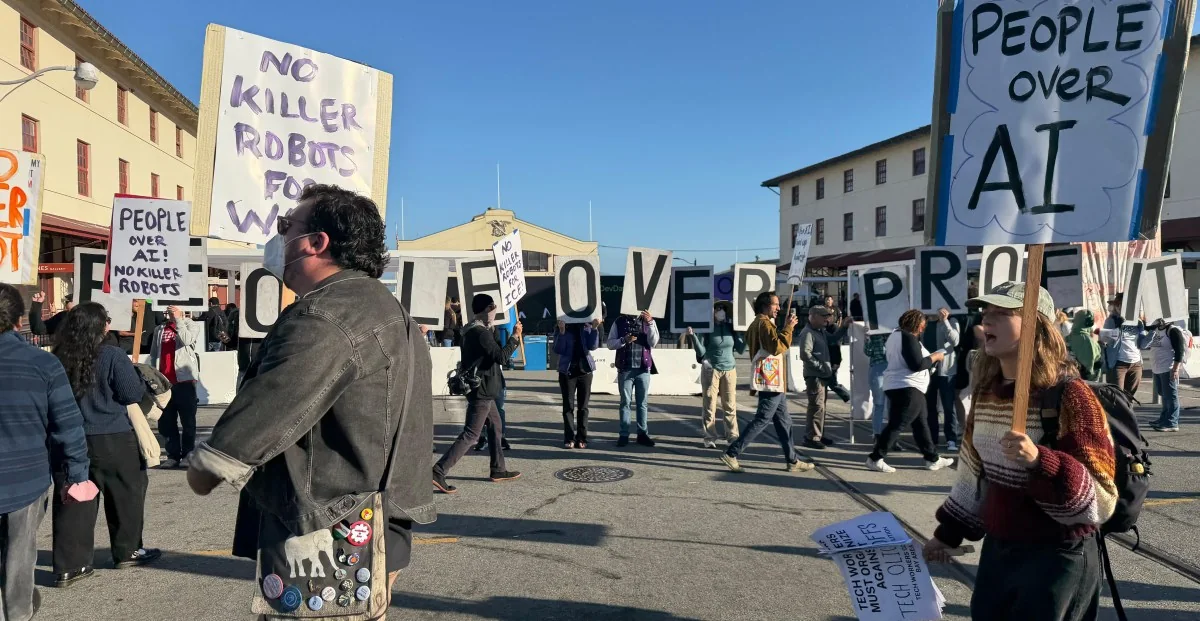 Protesters Demonstrate Outside OpenAI DevDay Over Contracts and Environmental Impact