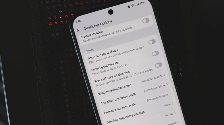 Developer options menu on an Android phone.