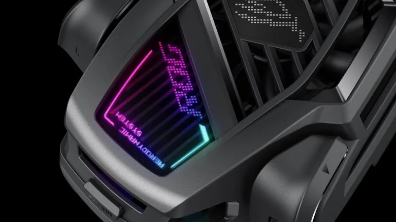 Close-up of an ASUS AeroActive Cooler X with RGB lighting.