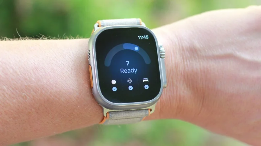 Apple Watch Ultra 4 on a wrist, showing "7 Ready"