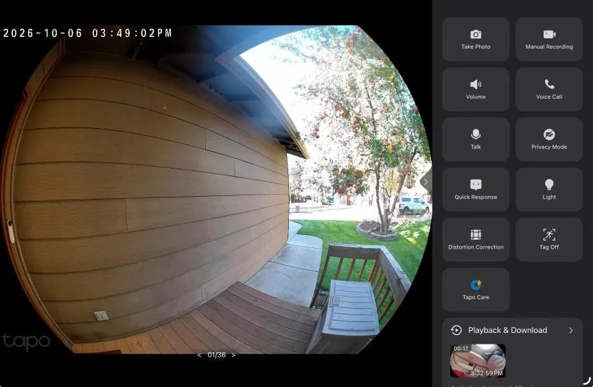 Tapo app showing distortion correct live view.