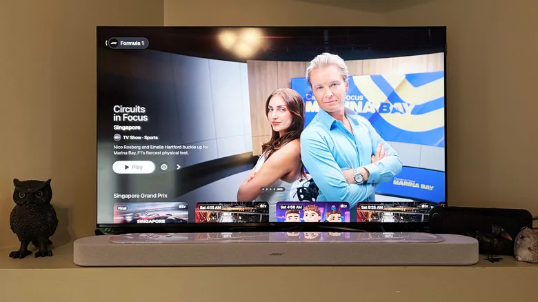 Bose Lifestyle Ultra Soundbar in front of a TV.