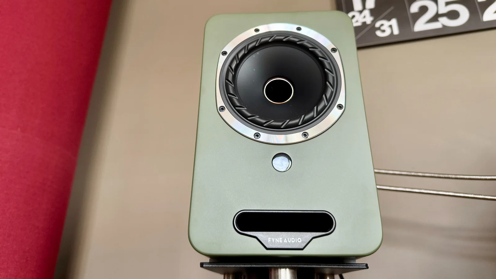 Close-up of a Fyne Audio Cubitt 5 active speaker.