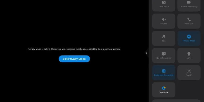 Tapo app showing blank privacy mode.