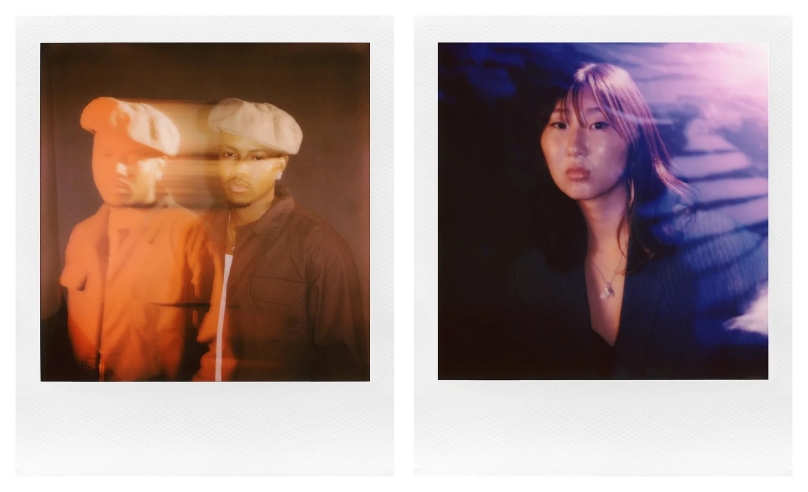 Two sample Polaroid instant photos showing in-camera effect like a double exposure.