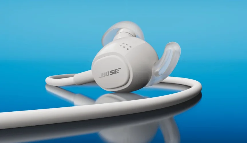 Close up of the white smoke version of the Bose Noise Cancelling Wired Earbuds
