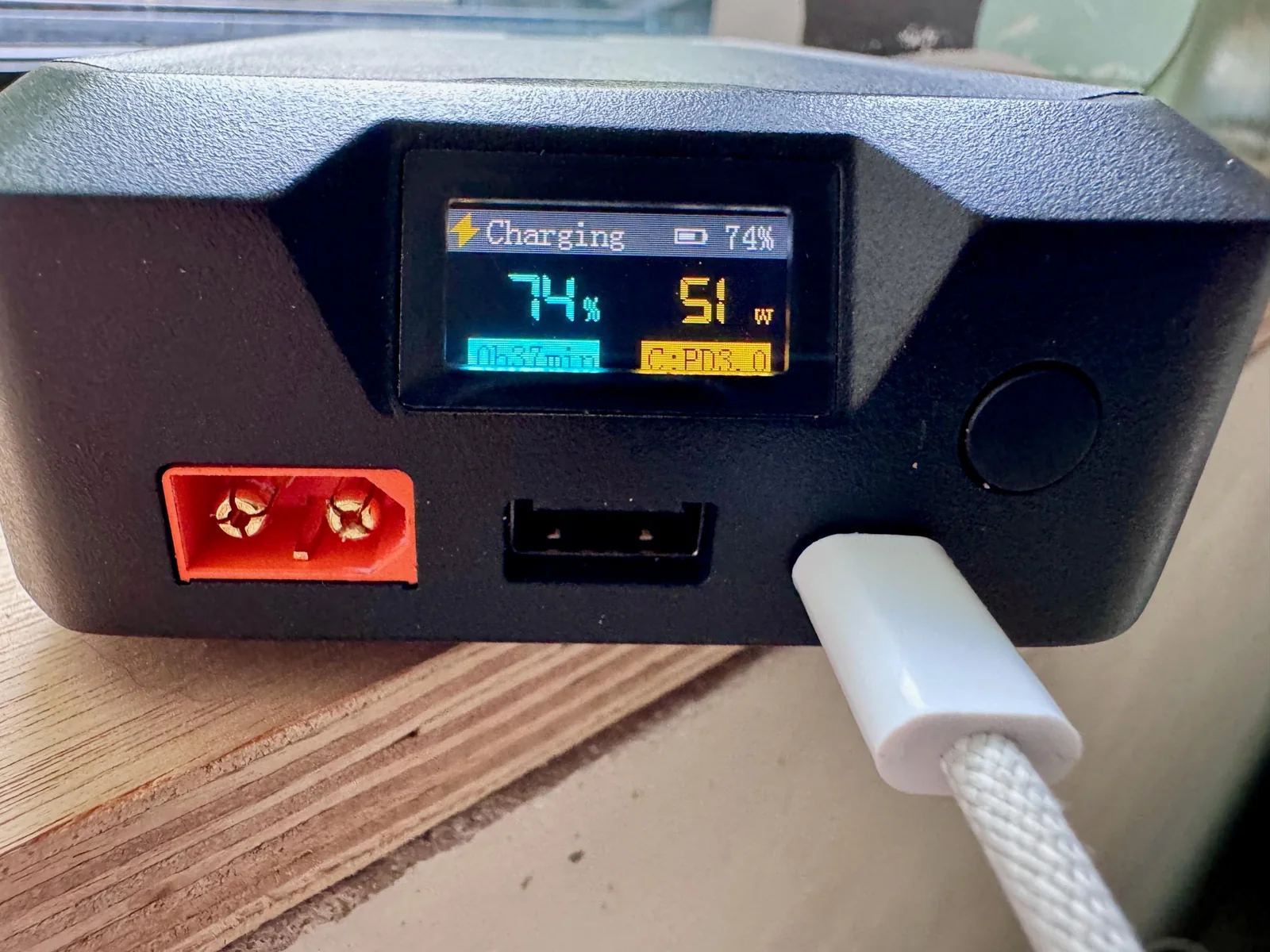 <em>It charges over USB-C or solar input.</em>