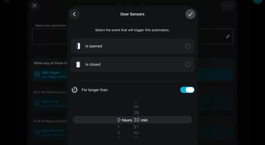 Abode app showing CUE setup.