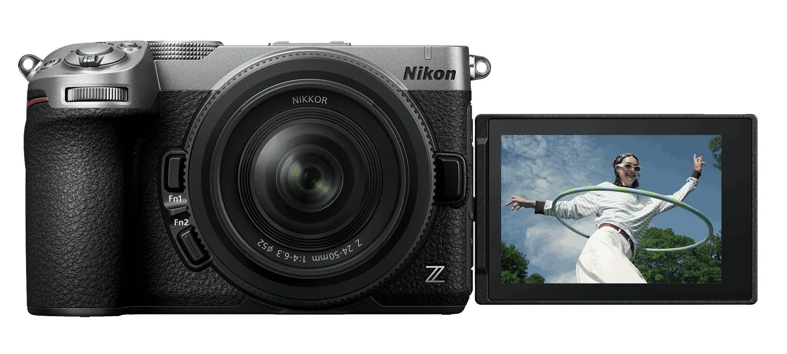 The Nikon Z5 IIC with its LCD touchscreen unfolded.