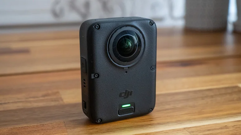 DJI's Osmo 360 II panoramic camera is shown from the back.