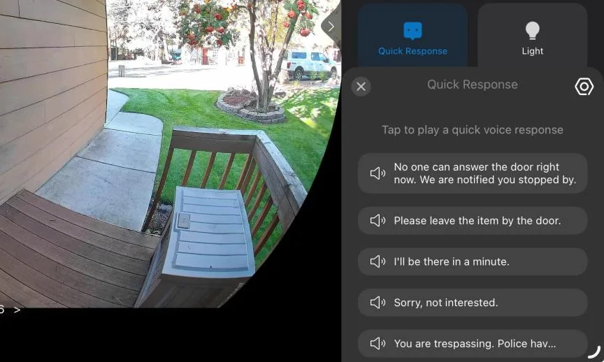 Tapo app showing doorbell quick replies.