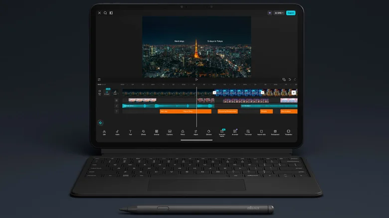 The Amazon Alexa Tablet 12 Pro showcased with keyboard case and stylus, which are sold separately.