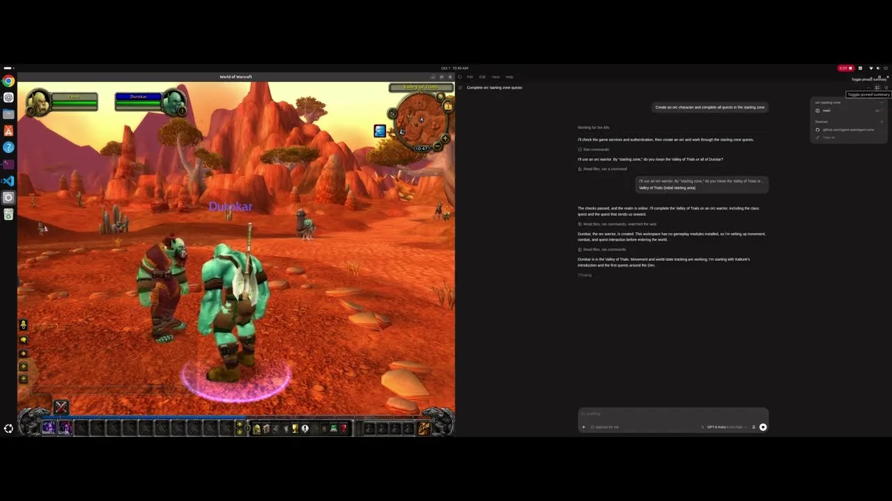 GPT-6 Astra Clears the Orc Starting Zone in World of Warcraft | agent-wow - YouTube