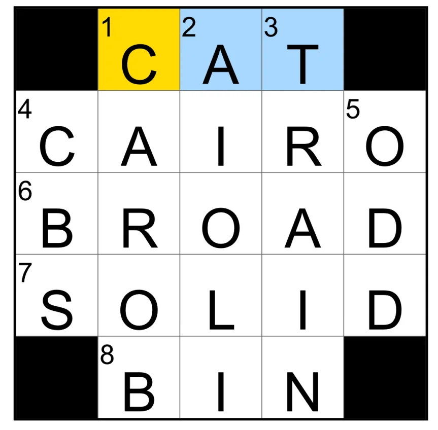 The completed NYT Mini Crossword for Oct. 13, 2026.
