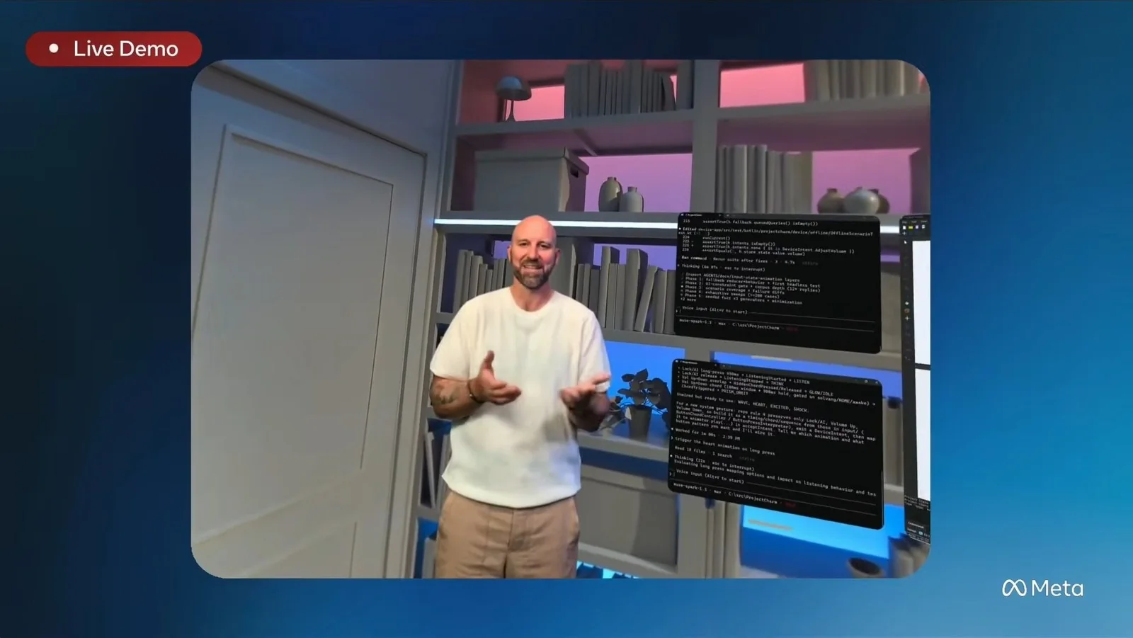 A holographic avatar of Andrew Bosworth, Meta's CTO, from today's Meta Connect event.