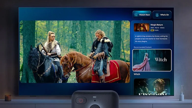 A Samsung Tizen TV showing a scene from the movie King's Return, along with related content.