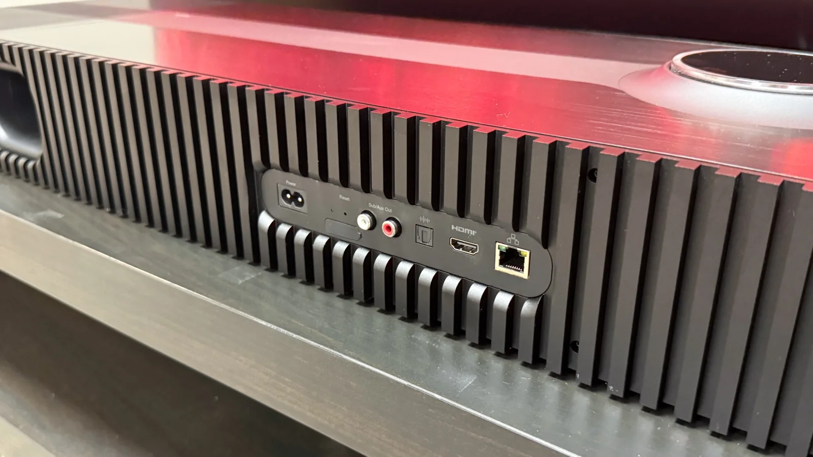 A closeup of the ports on the rear of the Focal Mu-so Hekla.