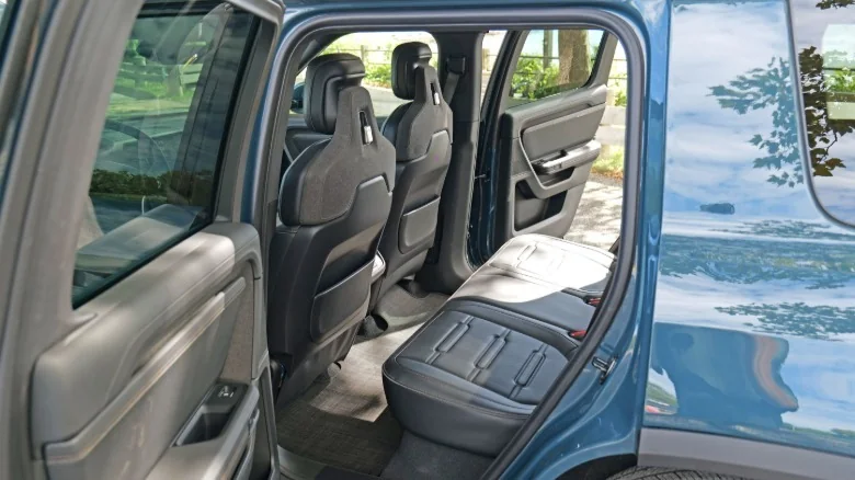 The rear seats in the Rivian R2.