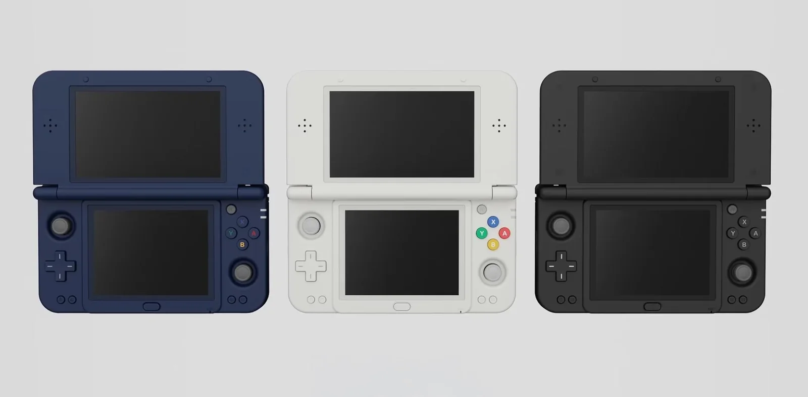 The Anbernic RG DDS shown in three different colors.