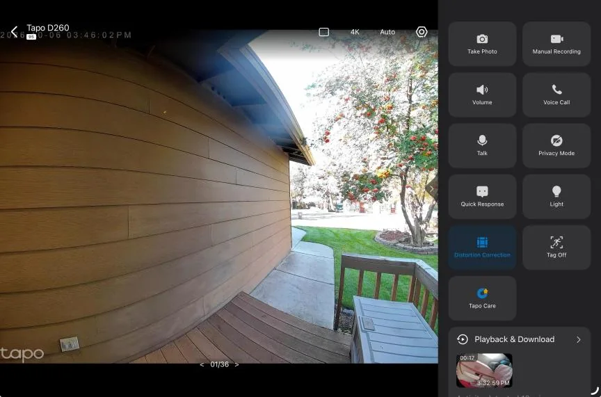 Tapo doorbell app showing normal porch view.