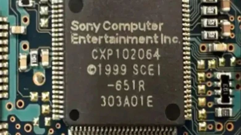 Closeup of a Sony Computer Entertainment, Inc. chip.