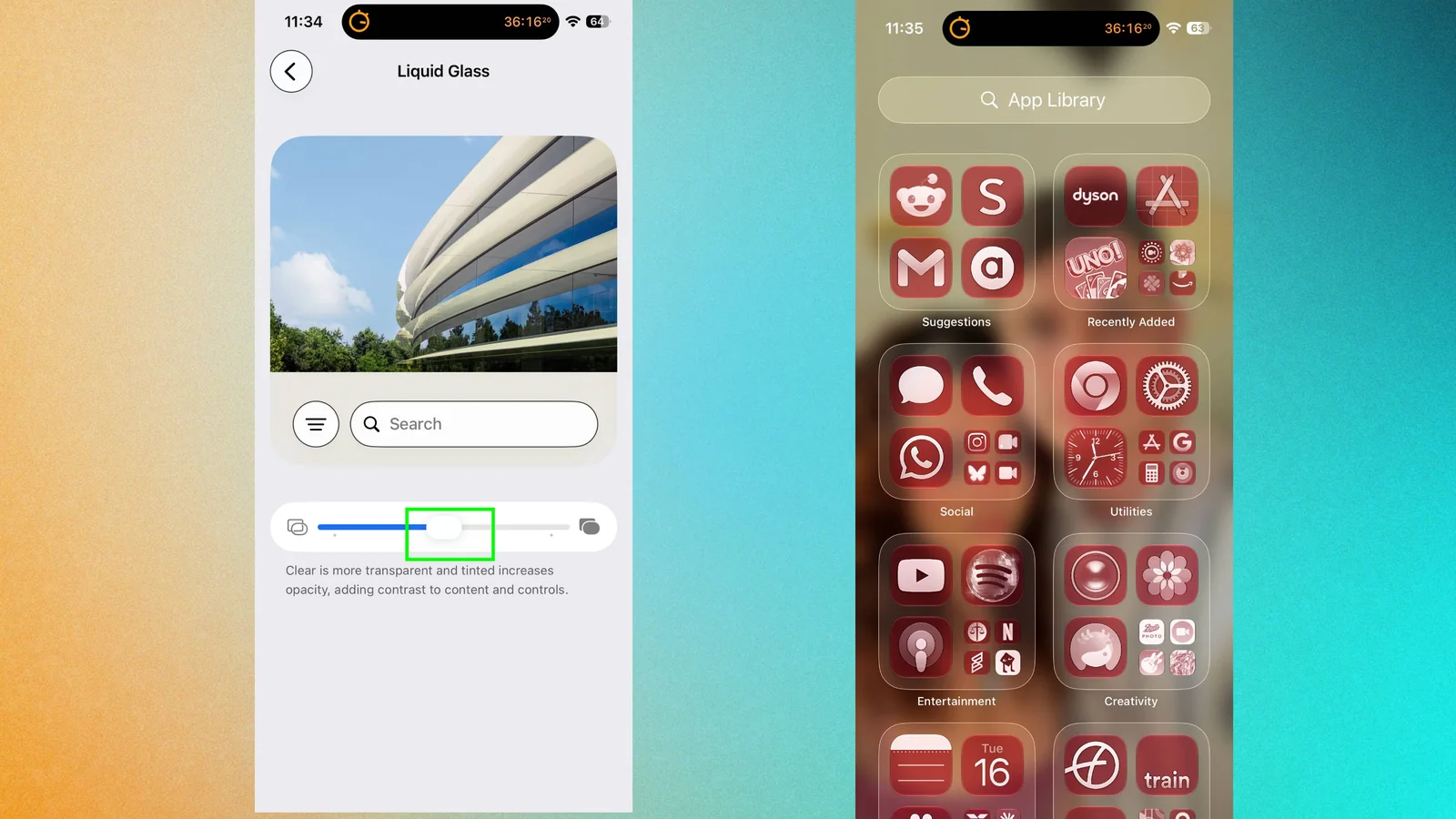Liquid glass slider in iOS 27 highlighted